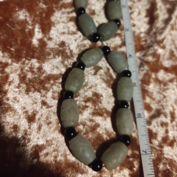 Pair of Genuine Jade Stretch Bracelets with Onyx Spacers - Picture 3 of 3
